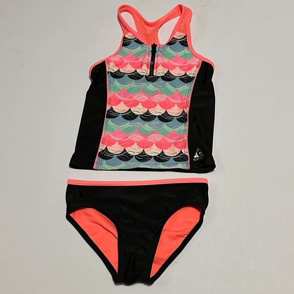 Gerry - black and orange tankini style swim suit girls size S 7/8